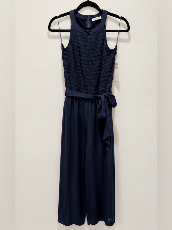London Times Pants - NWT London Times Navy Smocked Wide Leg Jumpsuit Size 12 Pockets